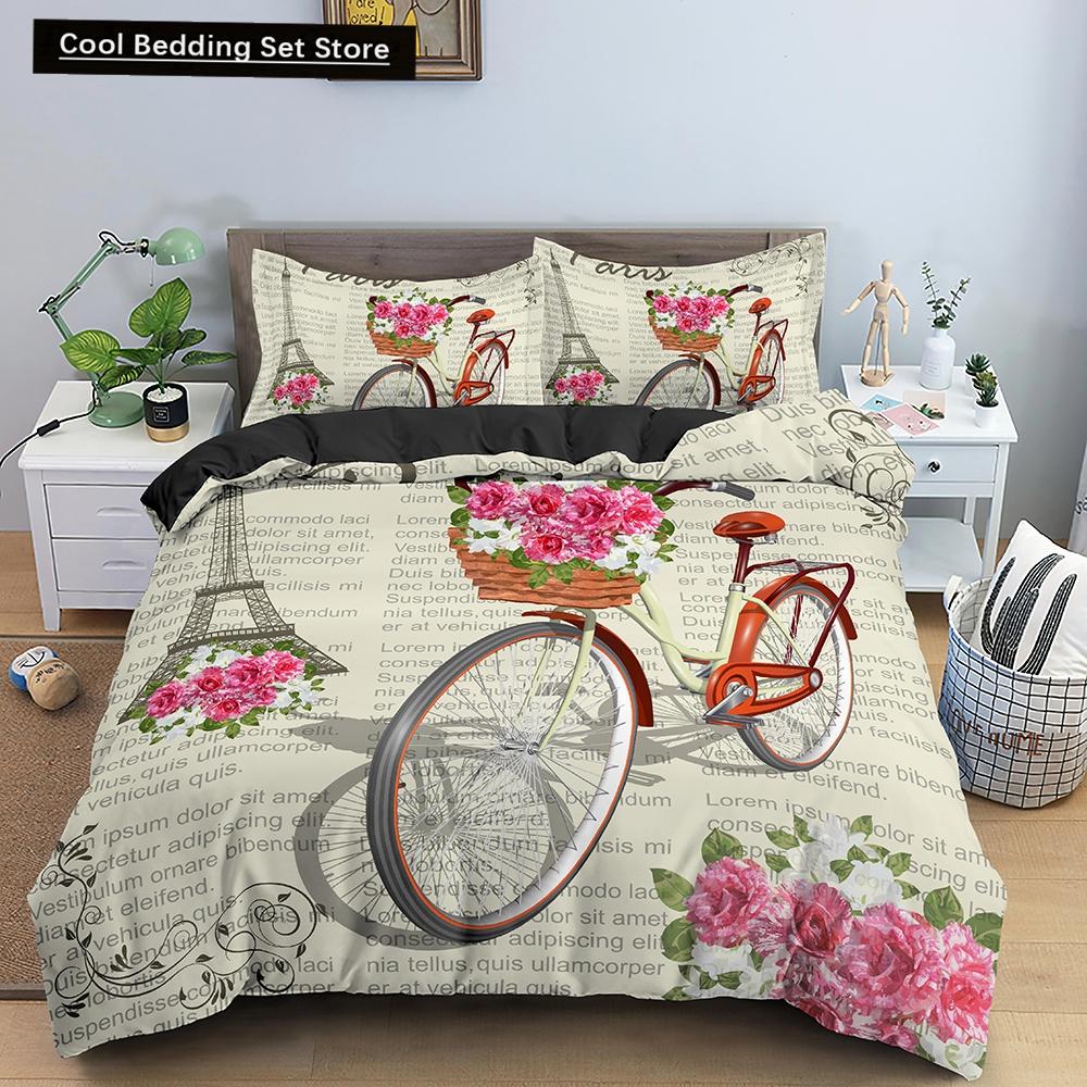 Paris Eiffel Tower King Queen Duvet Cover World Famous Romantic Attractions Bedding Set Women Girls 2/3Pcs Polyester Quilt Cover