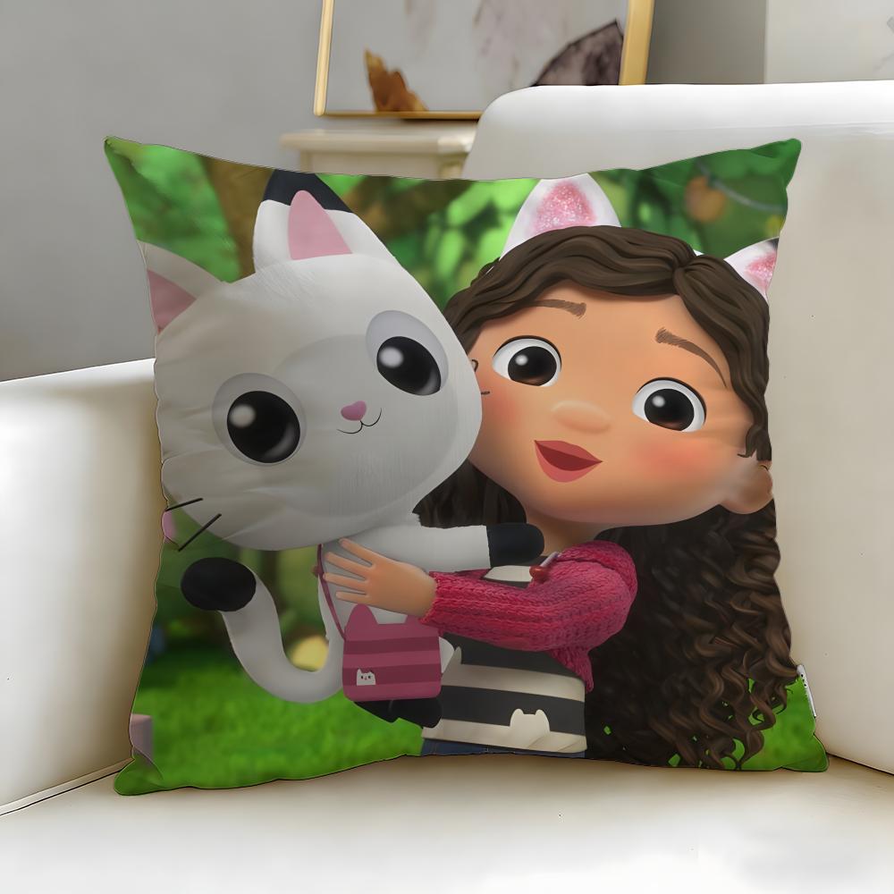Classic Cartoon Gabby's Dollhouse Cushion Cover Soft & Easy-Wash Pillow Case – Versatile for Couch, Bed, Travel and Office