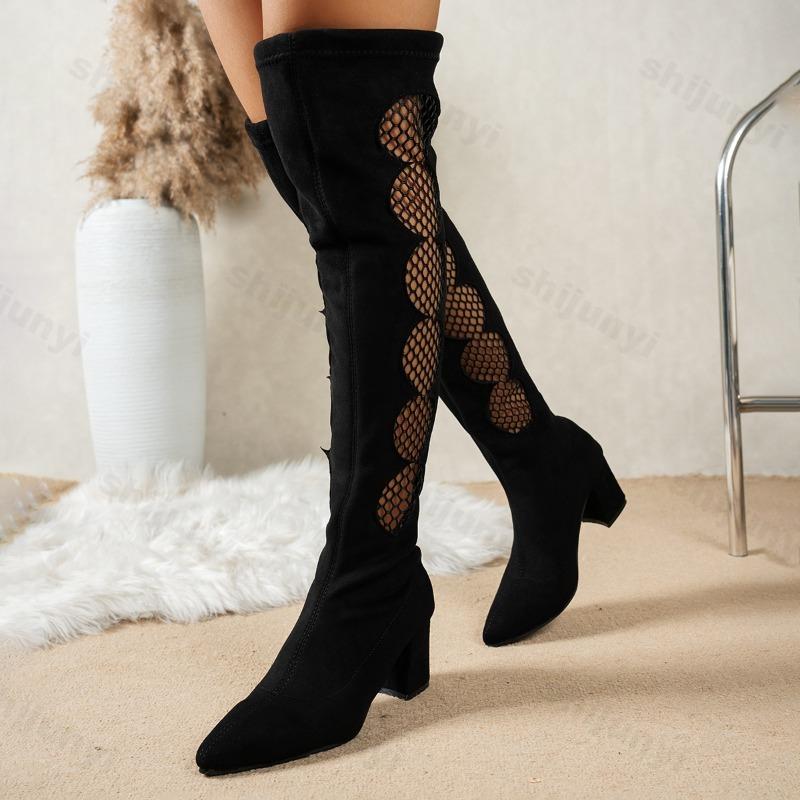 Woman Boots 2026 Leopard Print High Heels Goth Shoes Over-the-Knee Boots Sexy Chunky Pumps Back Zip Fashion Shoes Suede Boots