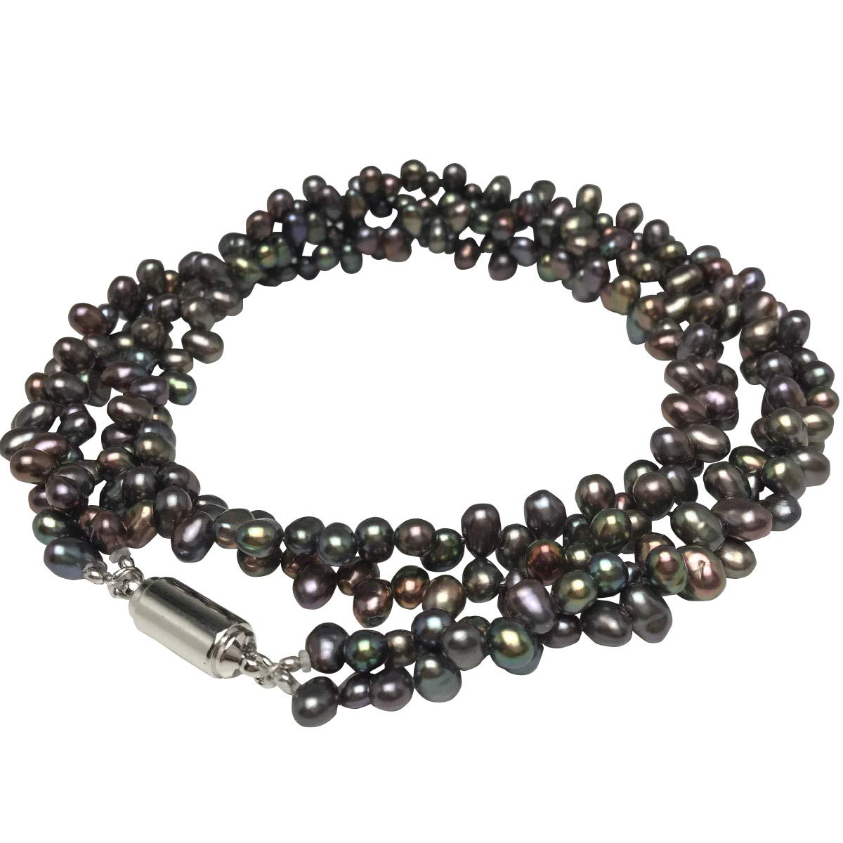 Isowa Pearl (Ise-Shima pearl specialty store) Freshwater pearl double strand necklace, 3.0-3.5mm, deep blue (iridescent), magnetic clasp, 65763