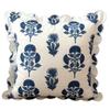 Blue White Flower Print Square Cushion Cover Craft Of Polyester With Ruffled Edges Design