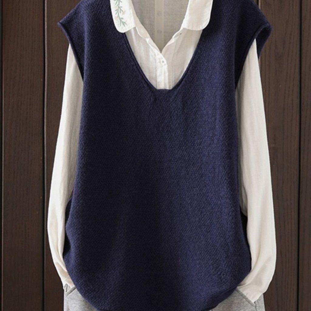 Gebreide Mouwloze Vest voor Dames met Abstracte Print voor Herfst Winter Layering