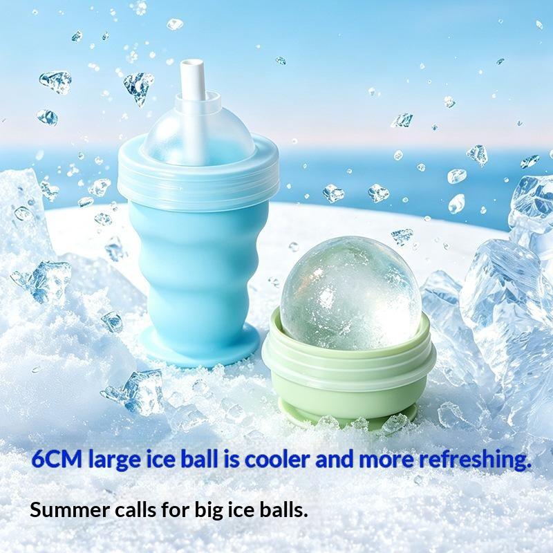 Portable Foldable Ice Ball Cup Food Grade Silicone Ice Ball Mold With Straw For Any Drink Reusable Travel Water Bottle