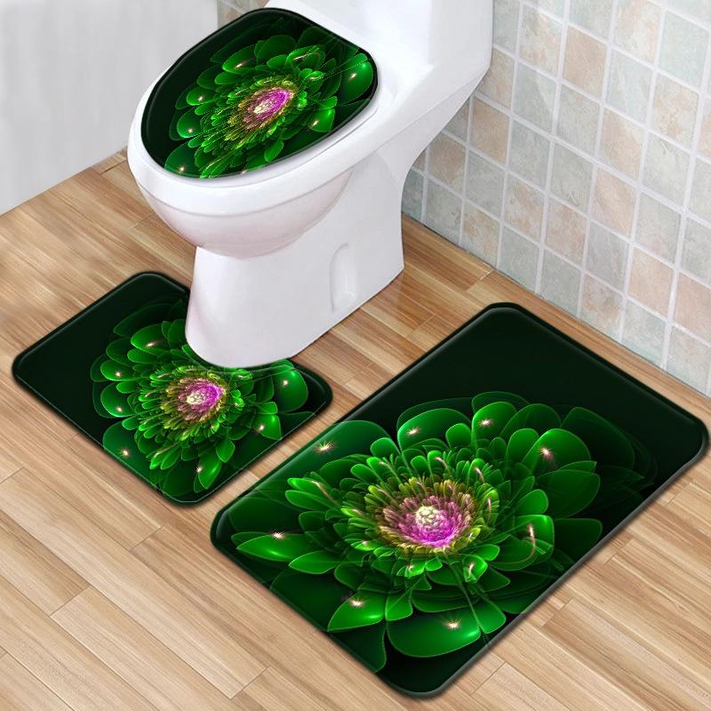 Cool Flower Pattern Bathroom Floor Mat Toilet Three-Piece Set