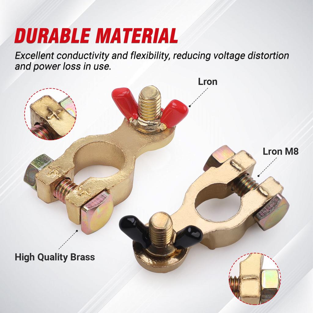 Brass Battery Pole Terminals Suitable for Motorcycles Cars Trucks Boats Caravans 12V or 24V Voltage Easy Installation