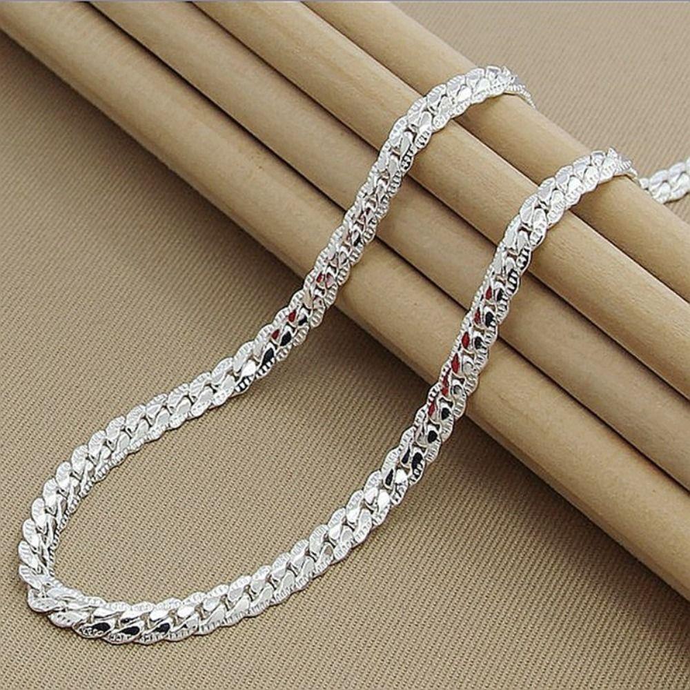 2Pcs Full Side Flat Chain Bracelet Silver-Plated Snake Chain Bracelet Side Chain Necklace Party