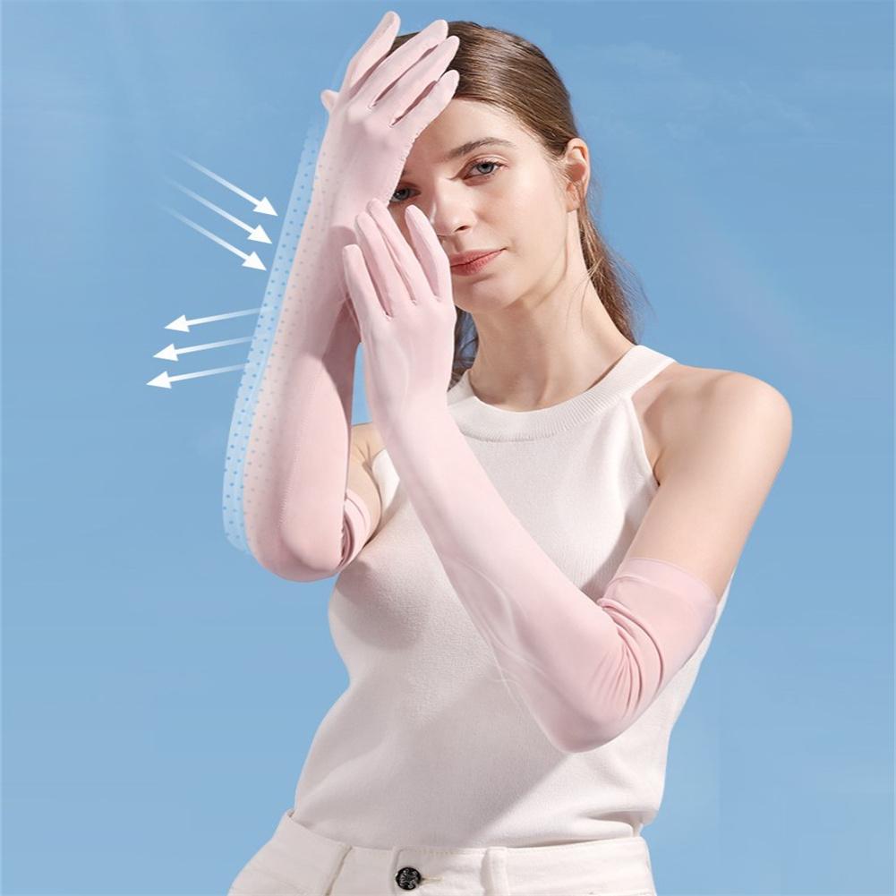 1 Pair Sunscreen  Gloves Summer Ice Silk Outdoor Cycling Non-slip Breathable Long Sunshade Sleeves