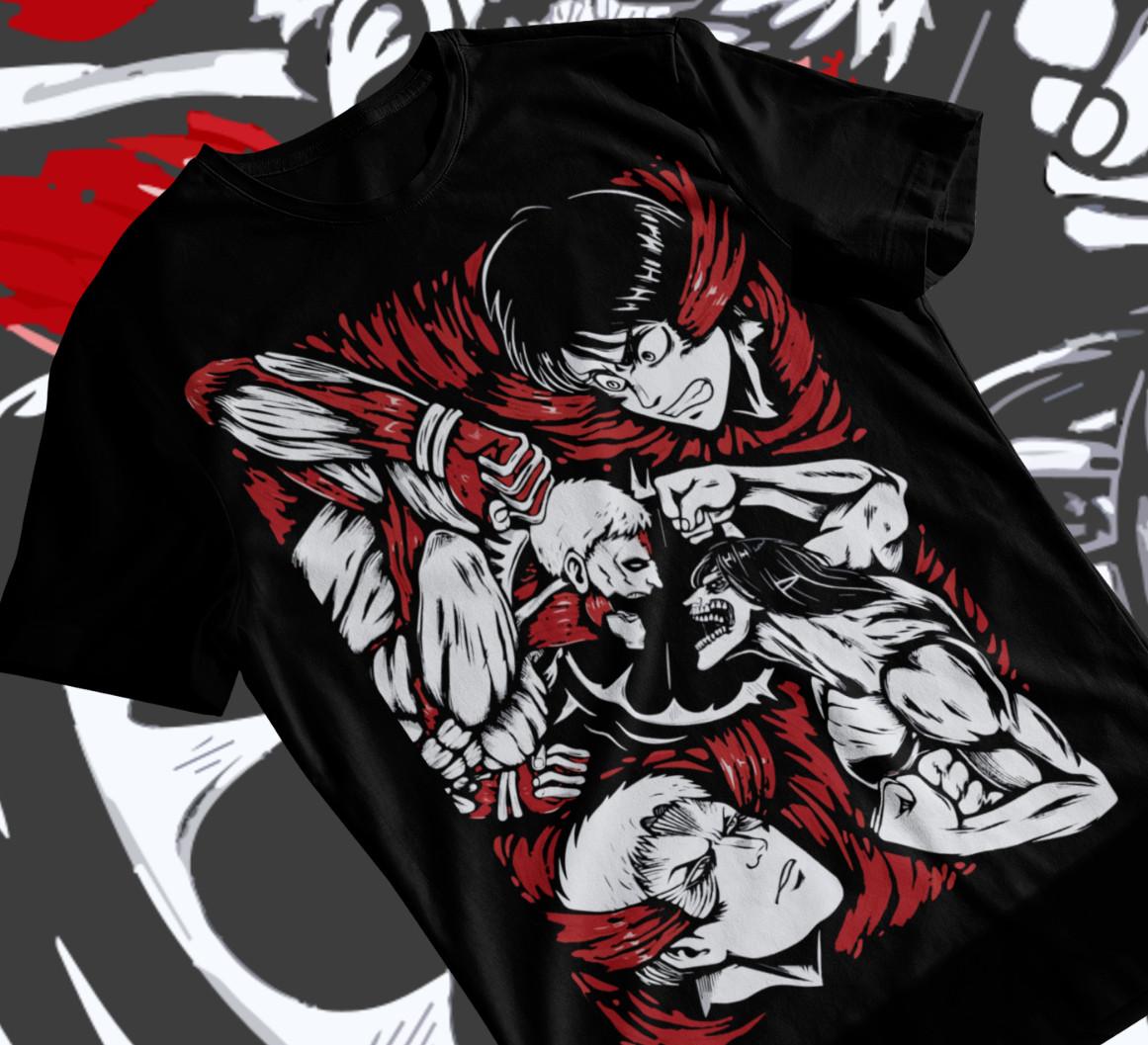 Attack on Titan T-shirt Eren vs Reiner Shirt Anime Manga Unisex Soft Tee XXXL