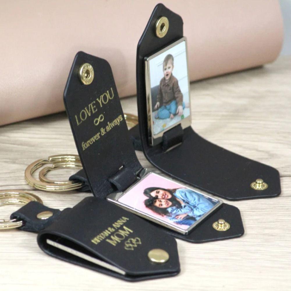 Engraved Design PU Leather Key Cover Memorial UV Color Printing Keychain  Wedding Gift