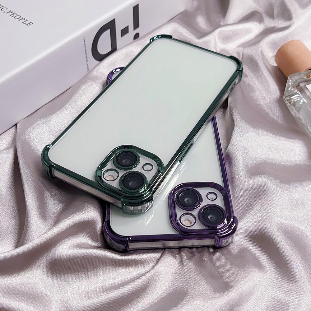 For iPhone 13 TPU Case Electroplated Edge Phone Cover with PVC Lens Film