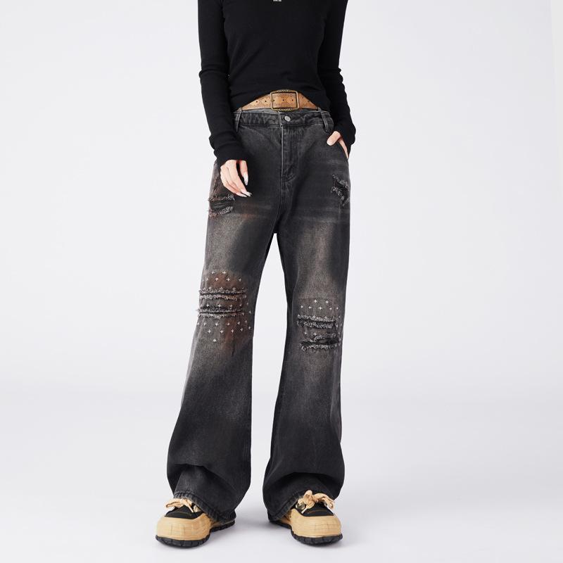 JYL Women s Wide-Leg Jeans American Star Embroidered Bootcut Slim Floor-Length Denim M амарантовый