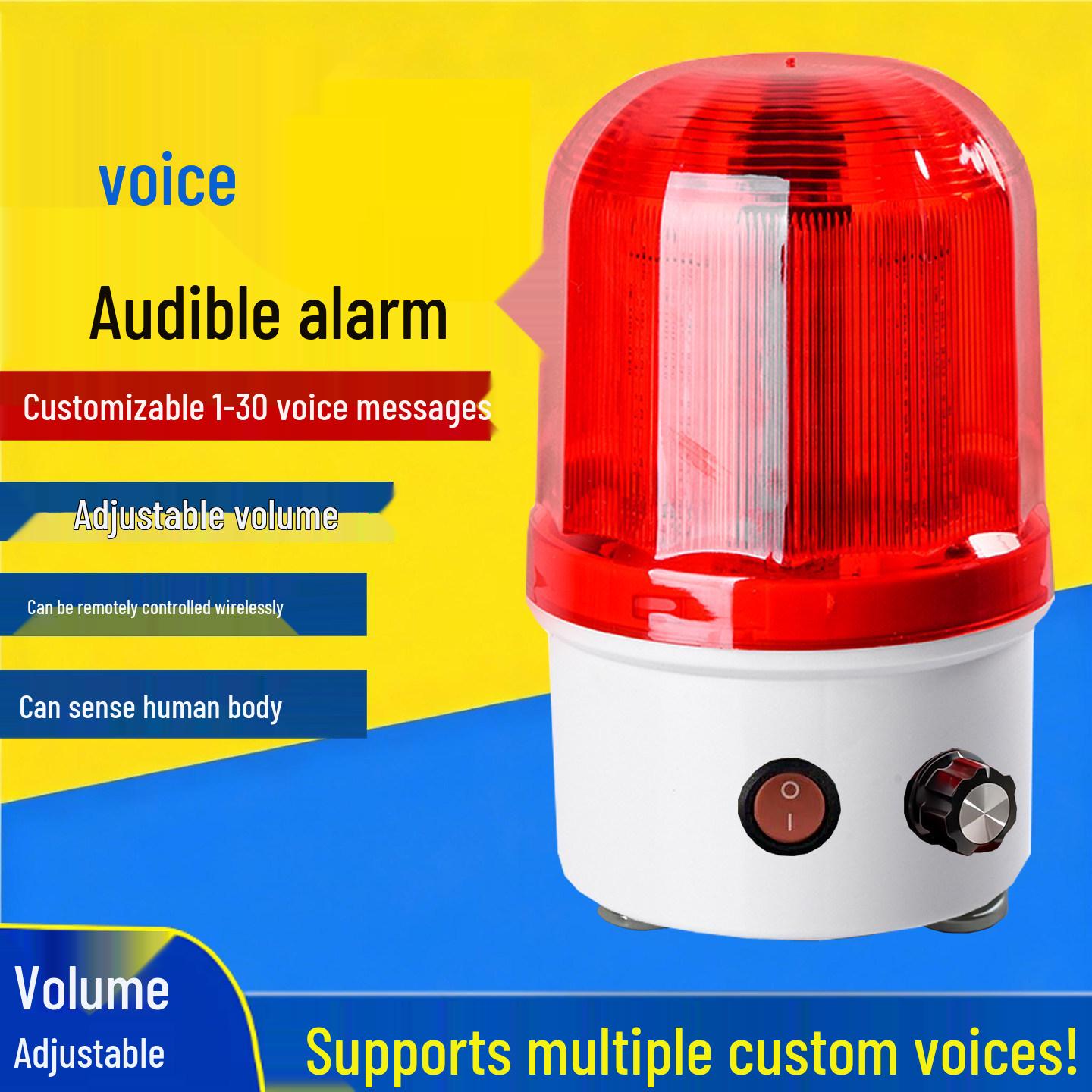 Wireless Remote-Control Forklift & Excavator Alarm: Custom Voice, Light, and Sound Warning System Bolt 24V/Bracket Included (Custom 1 Voice)