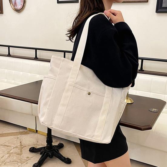 Üniseks Kanvas Omuz Çantası Büyük Kapasiteli Tote Fermuarlı Kapatma İş Seyahat Kolej Sokak için Günlük El Çantası