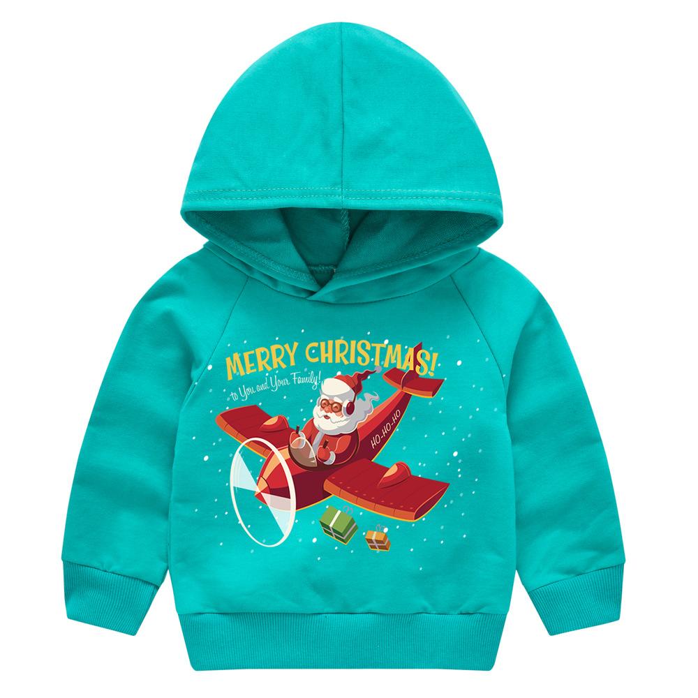 Christmas New Year Cartoon Spring and Fall Children's Printed Hooded Sweater Boys and Girls Casual Tops with Hoodie