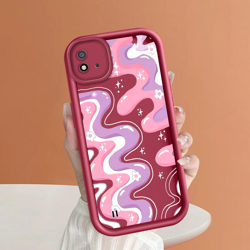 Soft Silicone Square Ladder Printing Pattern Phone Casing Full Cover Camera Shockproof Protection Rubber Case for OPPO Realme