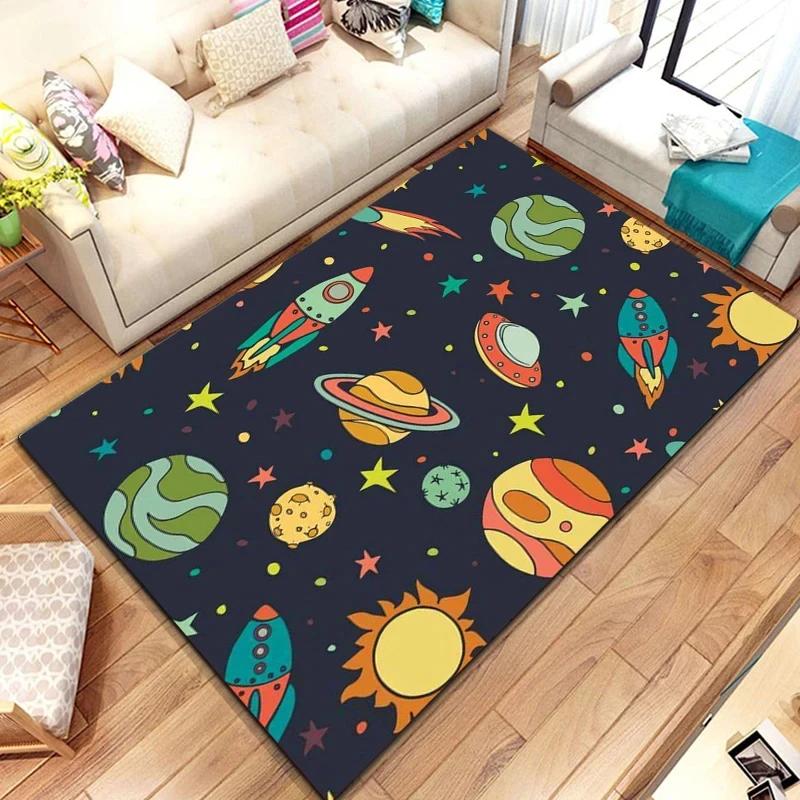 Cartoon Outer Space Astronaut Carpet Universe Galaxy Area Rug For Bedroom Living Room Decor Planet Doormat Starry Sky Floor Mat