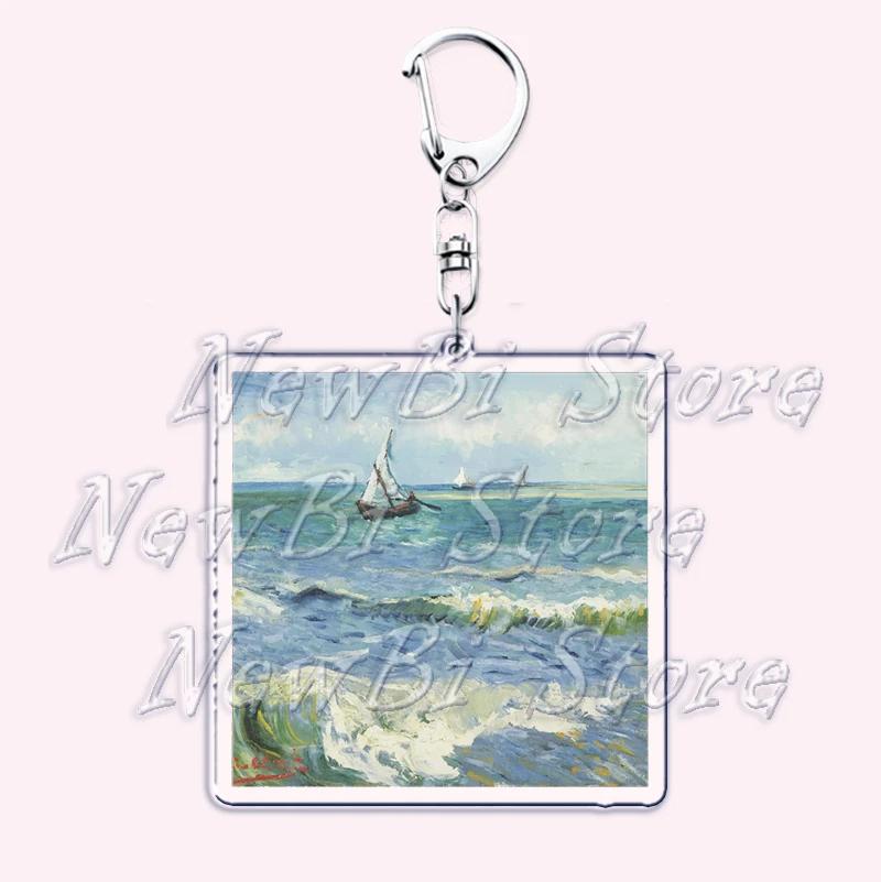 Hot Impressionism Art Keychain for Accessories Bag Van Gogh Monet Mona Lis Oil Painting Pendant Chain Ring Keyring Jewelry Gifts