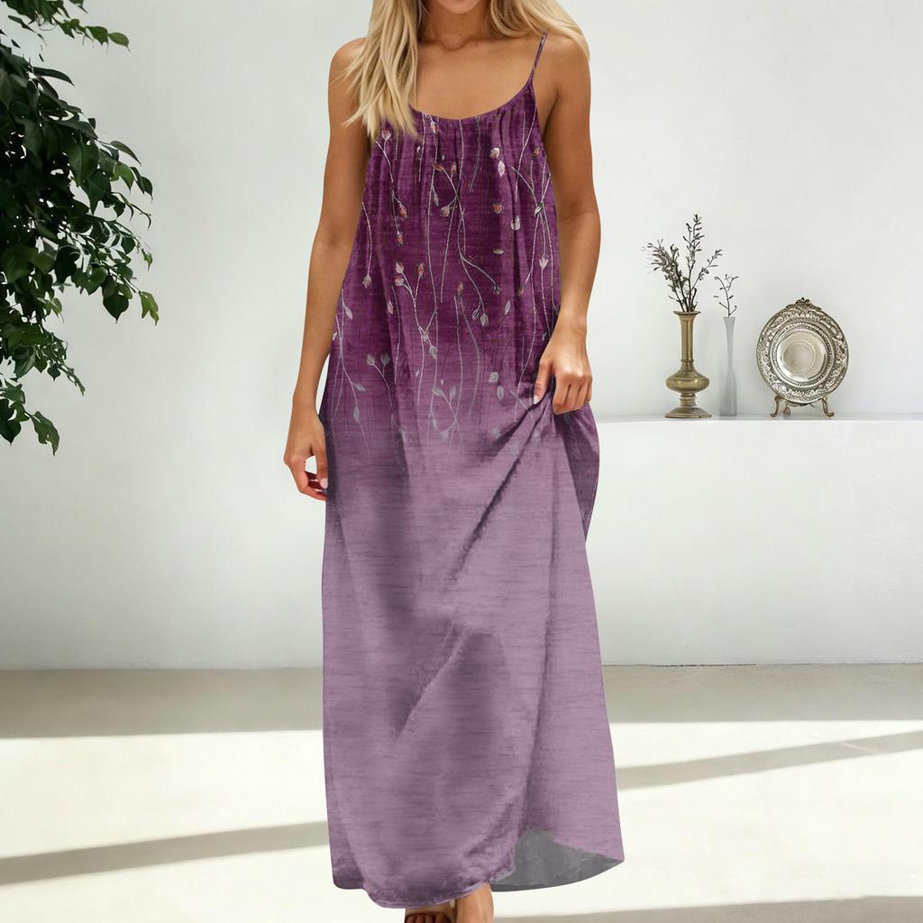 Women's Fashion Backless Spaghetti Strap Casual Loose Floral Print Dress