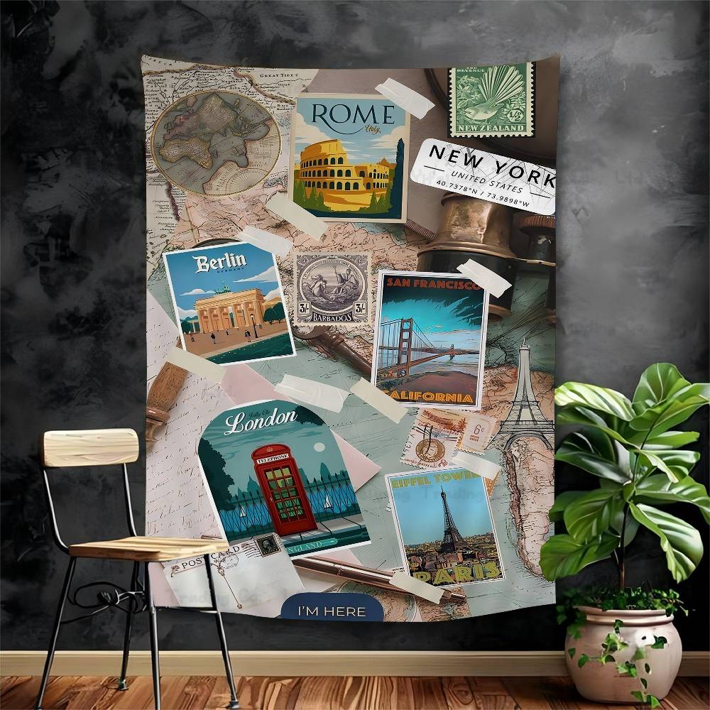World Famous Tourist Cities DIY Wall Tapestry Hippie Flower Wall Carpets Dorm Decor Wall Art Decor