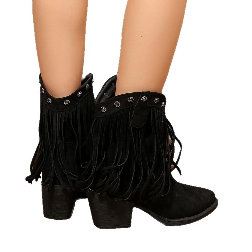 2025 New Women's Tassel & Rivet Western  Versatile Pointed-Toe Ankle Boots - Retro Fashion Boots