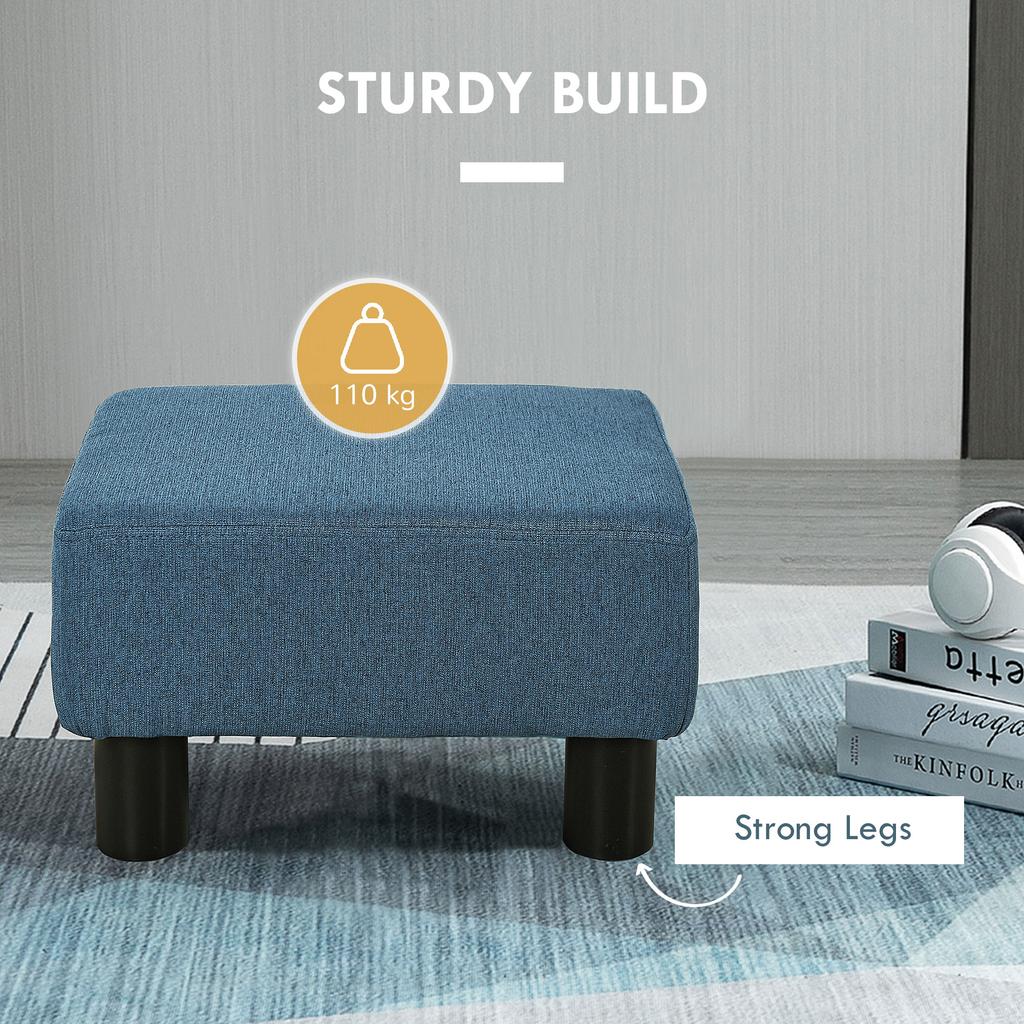 Linen Fabric Footstool Ottoman Cube with 4 Plastic Legs, Blue