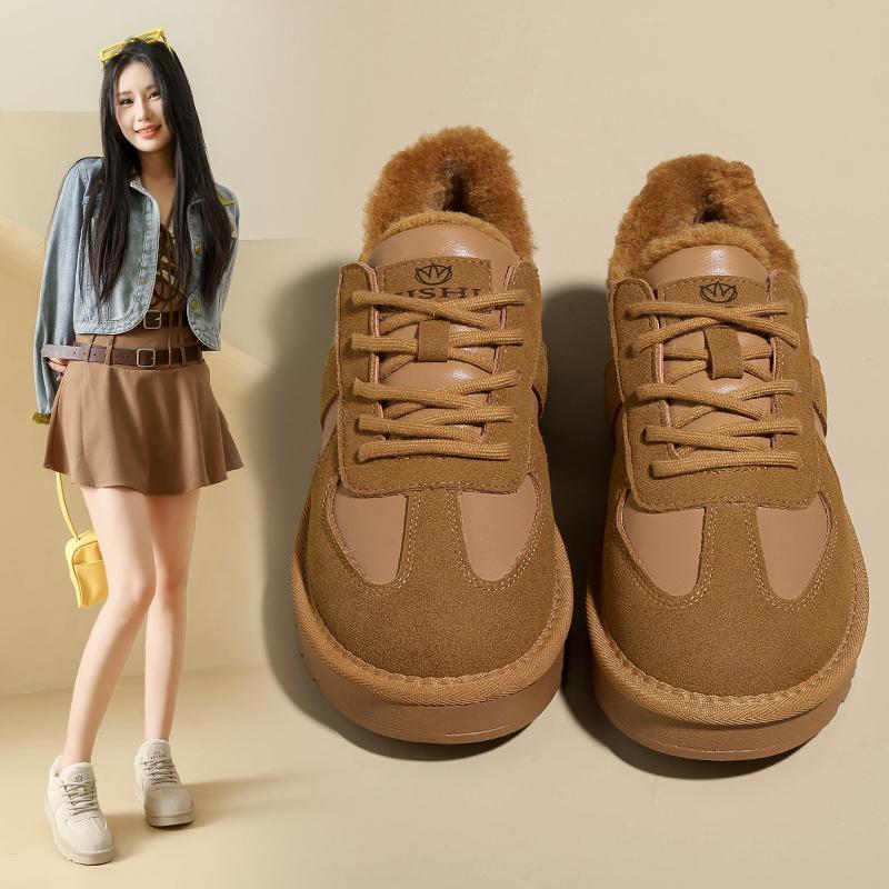 Fashion Genuine leather plush thick sole raised cotton shoes for women's winter new low top snow boots sneakers women platform sneakers