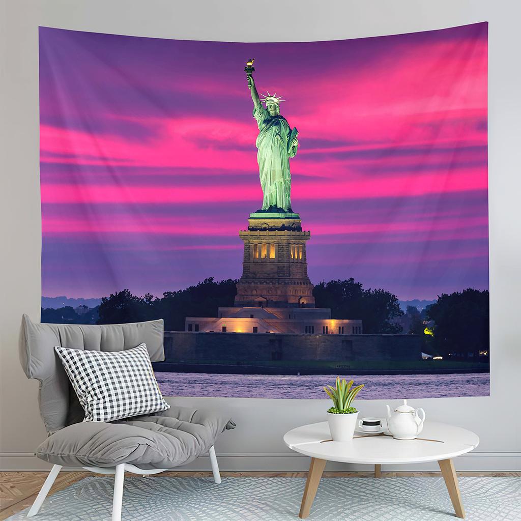 Famous Statue of Liberty Tapestry New York Sunset Night View Tapestry Art Wall Hanging Home Living Room Bedroom Dorm Tapestries