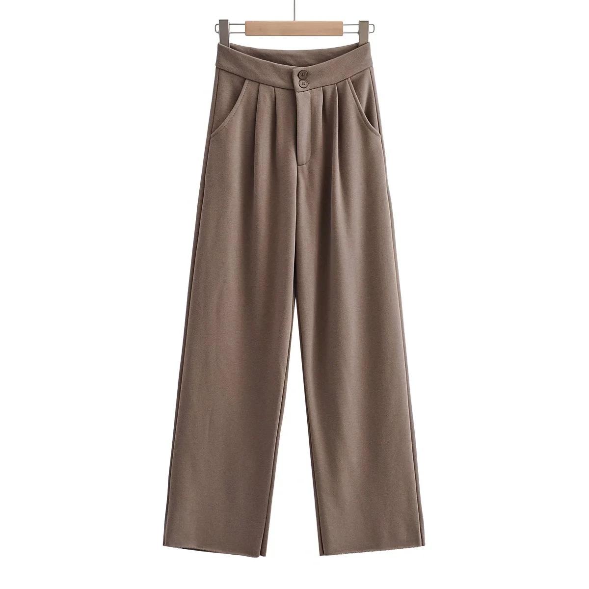 

Женские брюки с высокой талией и карманами, длинный костюм, офисные женские элегантные брюки L кофейный