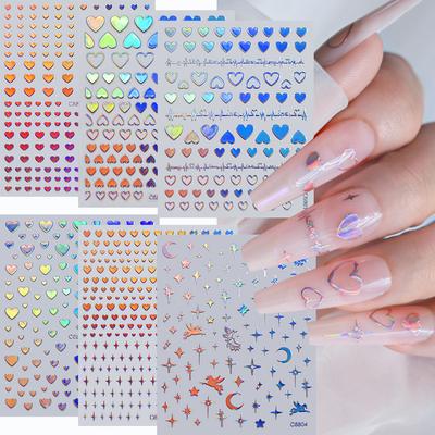 6Sheet/Kit Holographic Rainbow Love Heart Nail Sticker 3D Laser Heart Nail Decal Self-Adhesive Love Heart Manicure Slider &*&