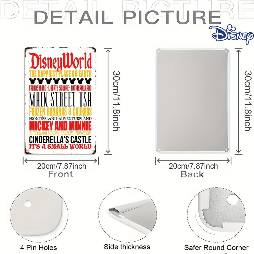 1pc Disney Vintage Metal Tin Sign - Mickey & Minnie Cinderella's Castle Retro Wall Art, 20.32x30.48 cm Durable Outdoor Decor for