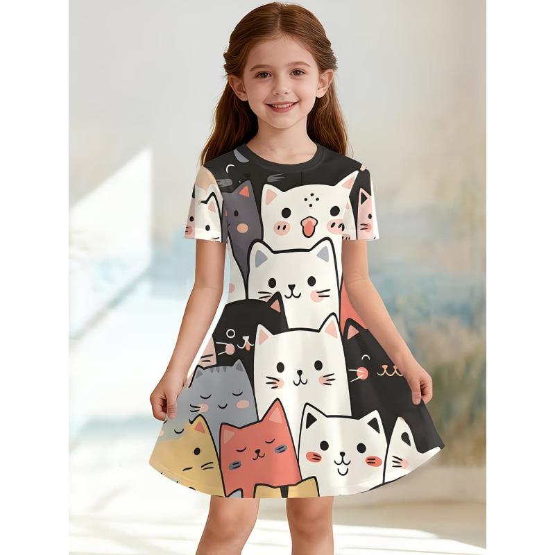 Girls' 3D Unicorn Dress Short Sleeve Summer Spring Vacation Daily Holiday Princess