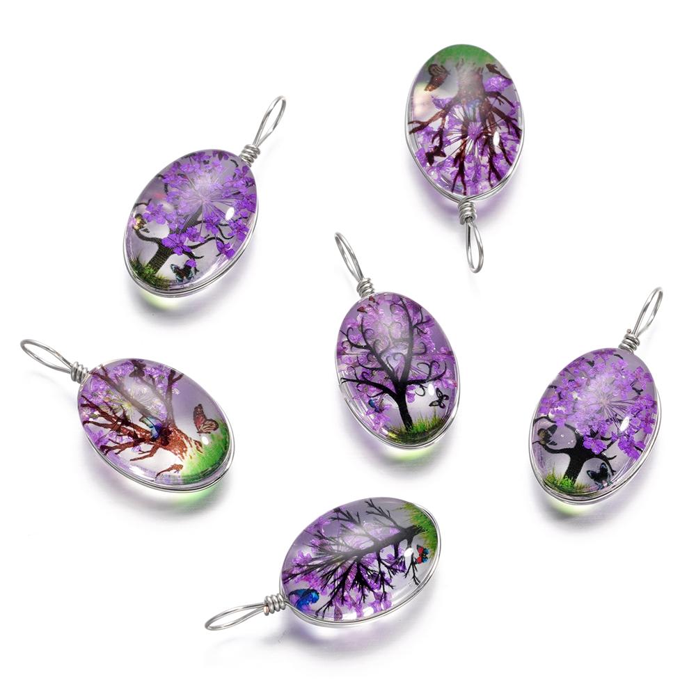 5pcs/lot 13*27mm Hot Sale Crystal Glass Real Dried Flower Oval Pendant for DIY Handmade Jewelry Bracelet Necklace Accessories