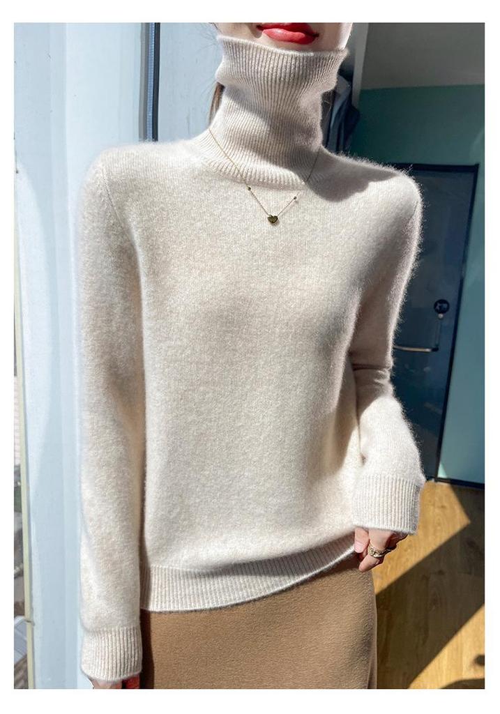Women's Seamless Cashmere Knit Base Layer Pullover with Half-High Collar