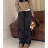 Women's High Waist Striped Wide-Leg Pants - Spring/Autumn Slimming Casual Mop Pants, Available In Small To Plus Sizes.
