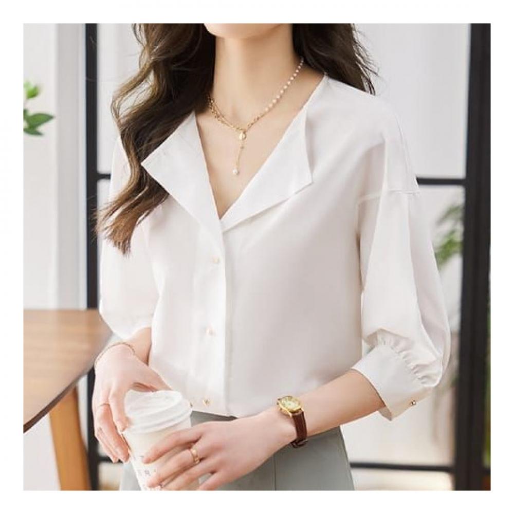 Navava Women Simple Daily Puff 5 Point Round Neck Blouse Nb1378