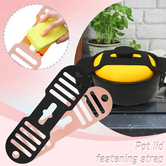 Silicone Pot Lid Fixing Strap Adjustable Elastic Band Heat-Resistant Anti-Slip Reusable Latch Strap for Slow Cooker Lunch Boxes Kitchen Gadgets
