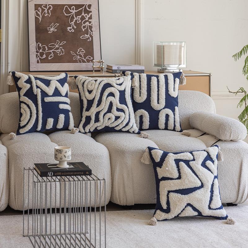 Jmg Clothing Unisex 45X45cm Bohemian Pillowcase Cojines Tufted Navy Fringe Geometric Throw Cushion Cover Simple Headboard Pillowcases Home Decor