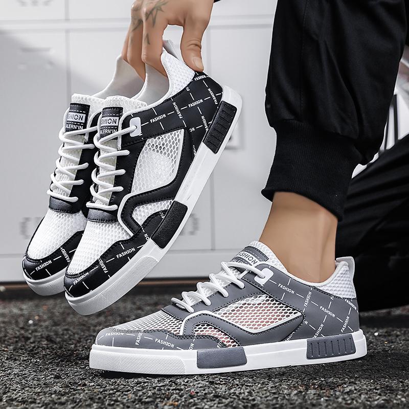 Men’s Sports Shoes Casual Skateboard Shoes Summer Breathable Student Grey Running Sneakers Plus Size