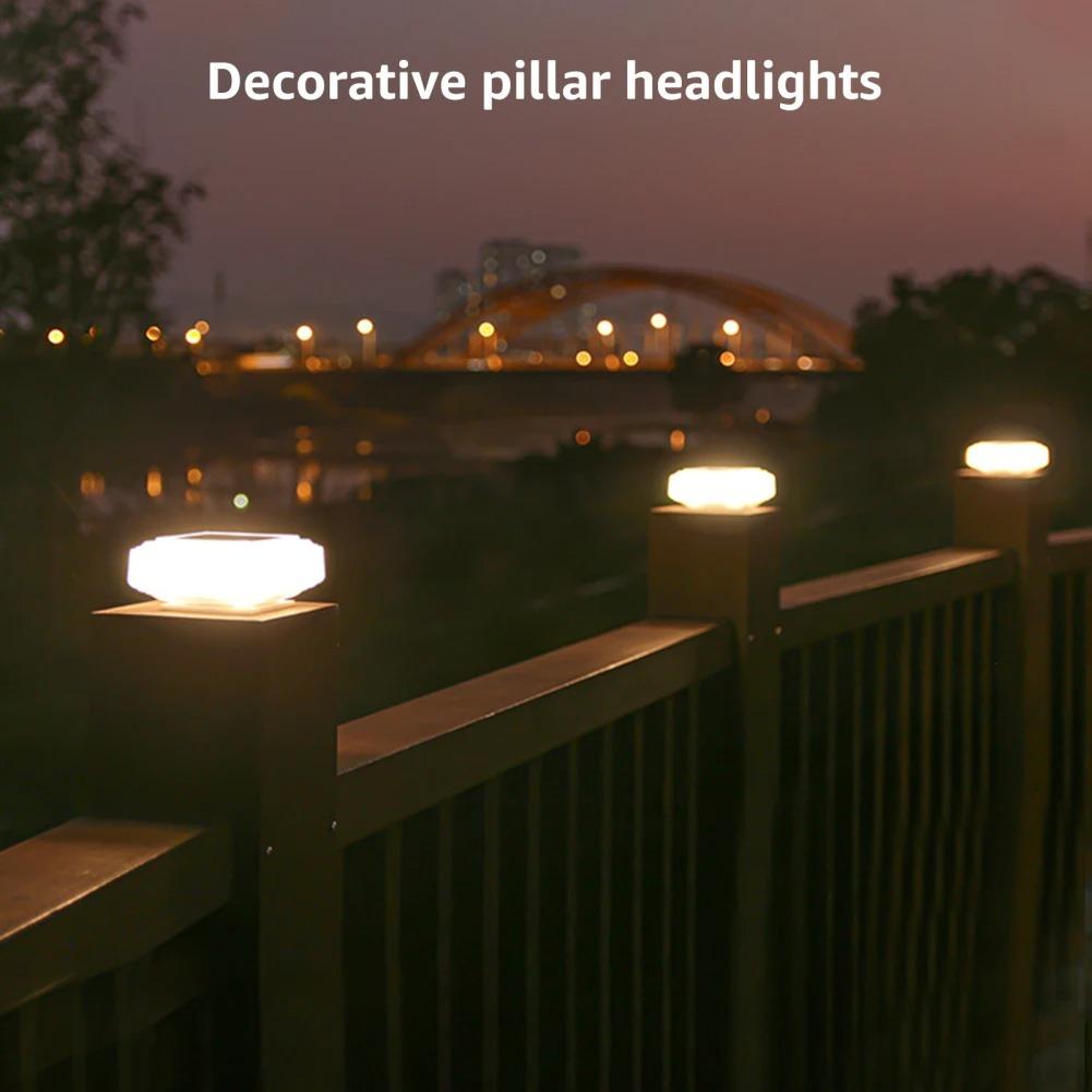 Solar Post Lights Clear Lampshade Waterproof Solar Deck Fence Cap Light Warm Light Outdoor Square Street Lamp For Garden Patio