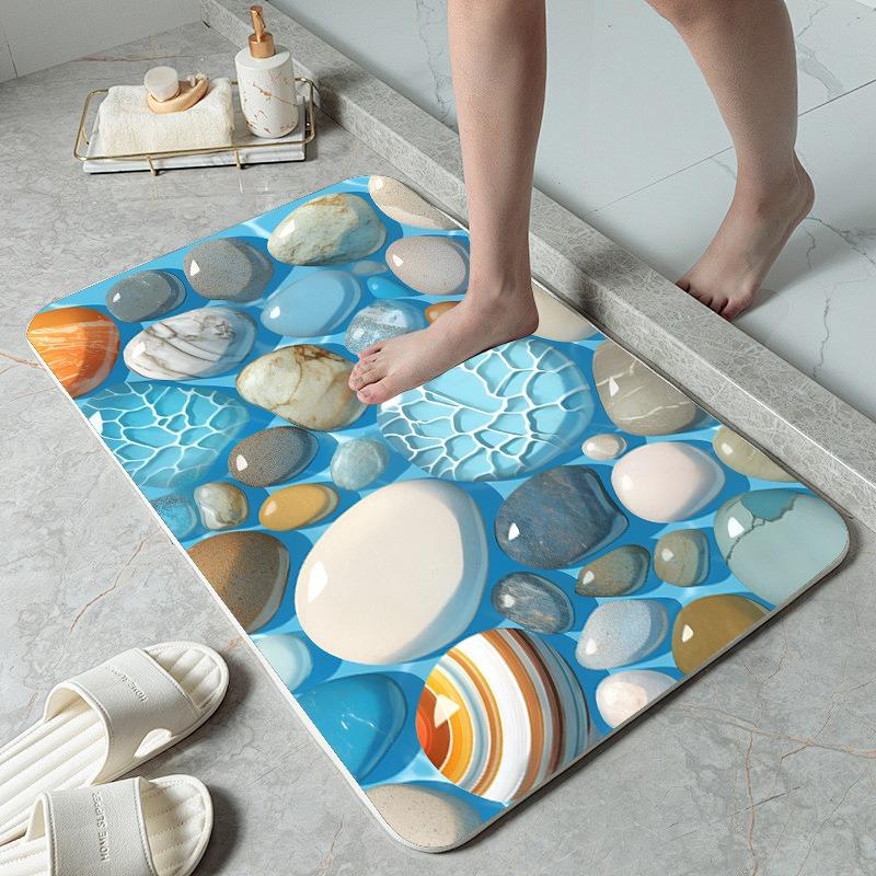 Pebble Pattern Kitchen Rug Waterproof Non-Slip Rugs Set Runner Rug Bedside Rug Absorbent Carpet for Kitchen