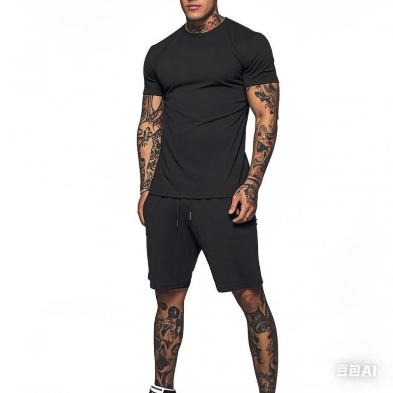 Mens Quick-Dry Athletic 2-Piece Set: Short Sleeve T-Shirt 5-Shorts Running Gym Workout