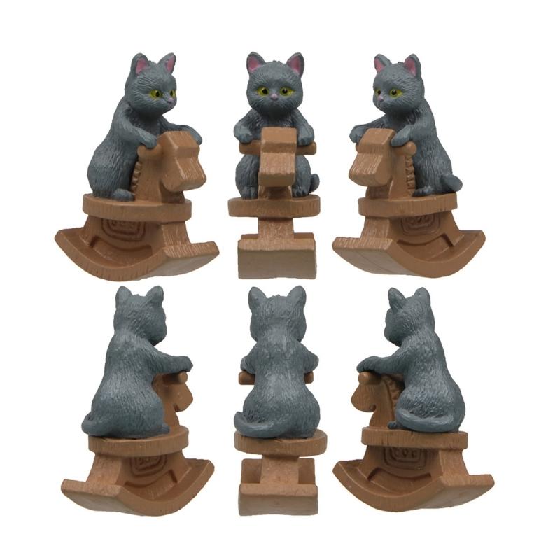 Small Figurines Decoration Car Dashboard Miniature Riding Rocking Horse Cats Ornament Center Console Mounted Cats Decoration