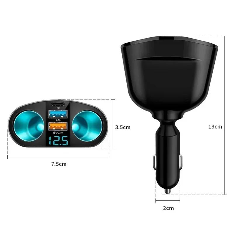 Brichetă auto 12V-24V Splitter priză Lumină atmosferică albastră PD QC3.0 2 încărcător USB porturi C pentru încărcare DVR telefon mobil