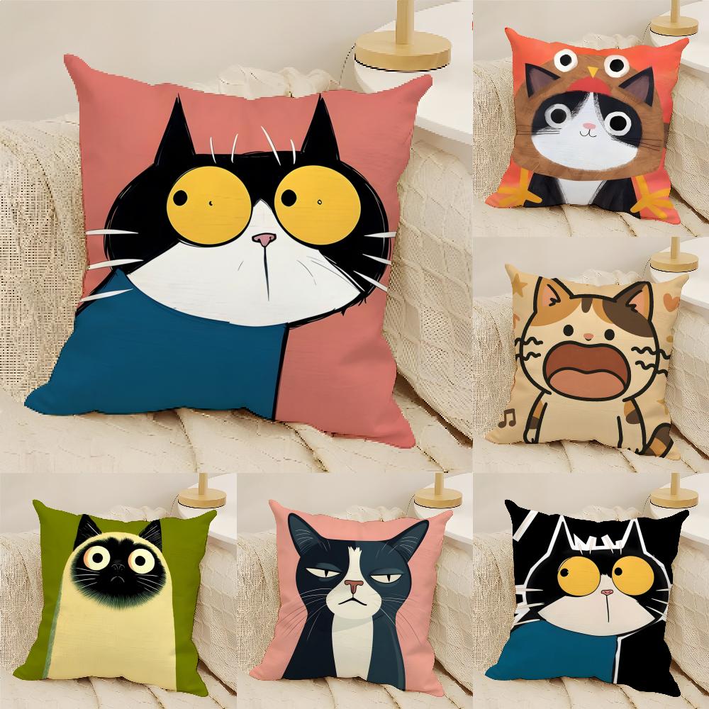 3 Funny And Silly Cat Pattern Pillow Case Home Living Room Decoration Linen Pillowcover Pillow Cases Cushion Cover