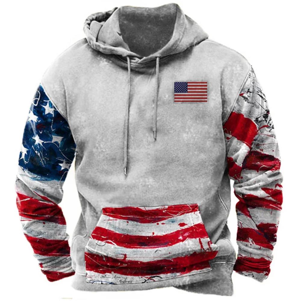 Módní mikiny s potiskem vlajky USA pro muže Hip Hop Trend Harajuku Vintage oblečení Jaro a podzim Novinka v mikinách Oversized topy