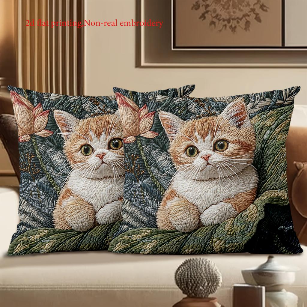 2D flat printing Cute Kitten Pattern 2d Printed Sofa Cushion Pillow Polyester pillowcase sofa decorative cushion cover