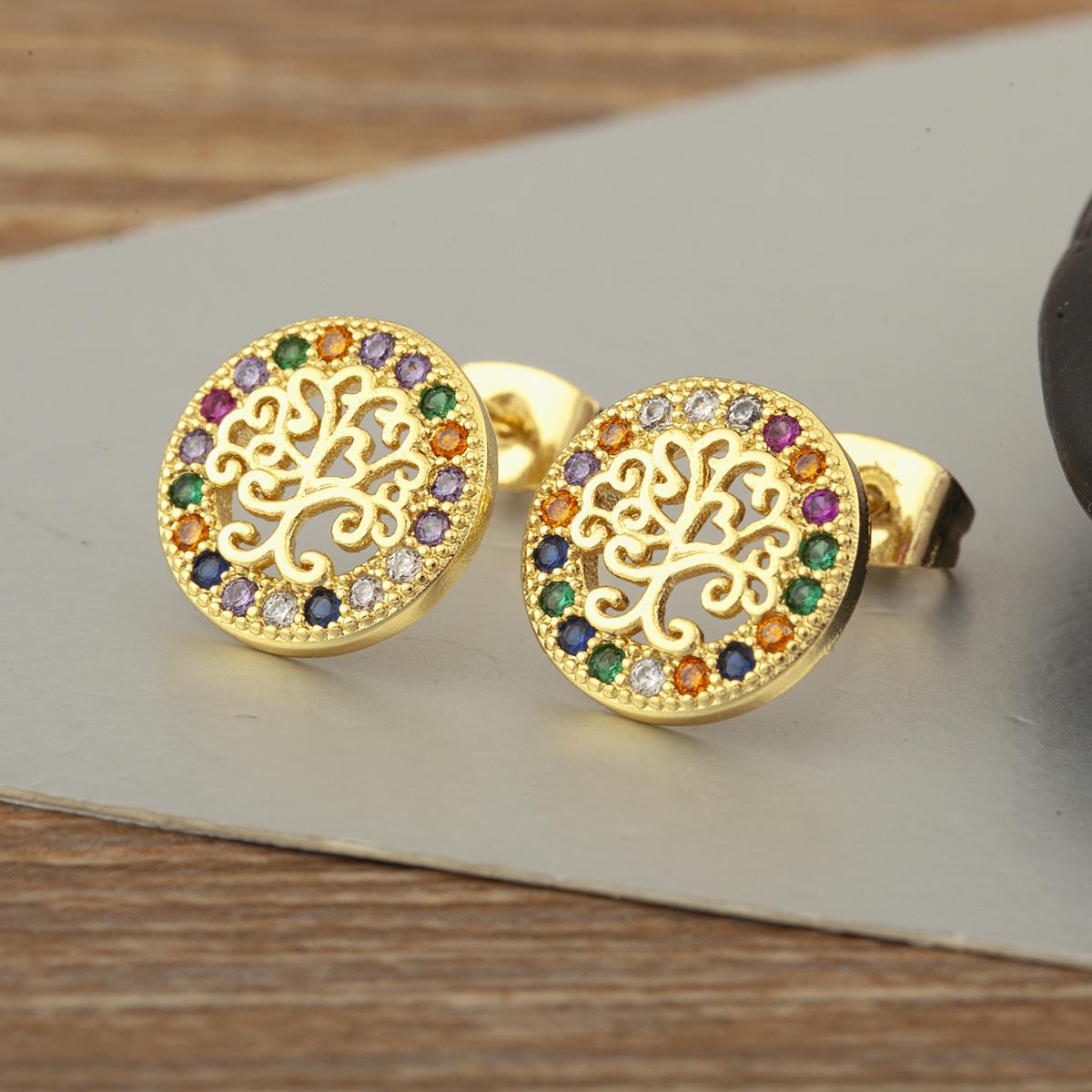 

Nidin Classic New Design Copper Shiny Crystal Zircon Lucky Tree Of Life Stud Earrings For Women Fashion Temperament Ear Jewelry