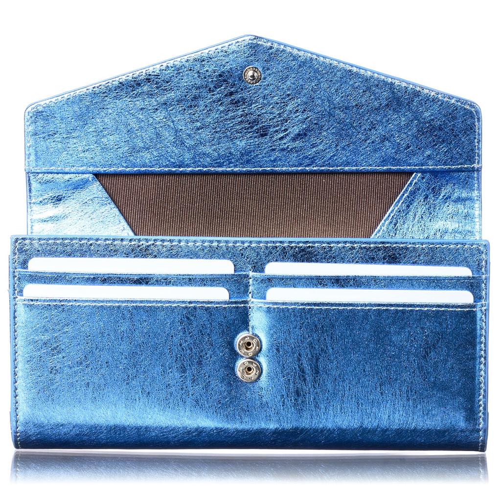 [VOICE] Align Graffiti Italian Cowhide Leather Women's Vertical Card Slot Flap Long Wallet, Gift Boxed, Blue