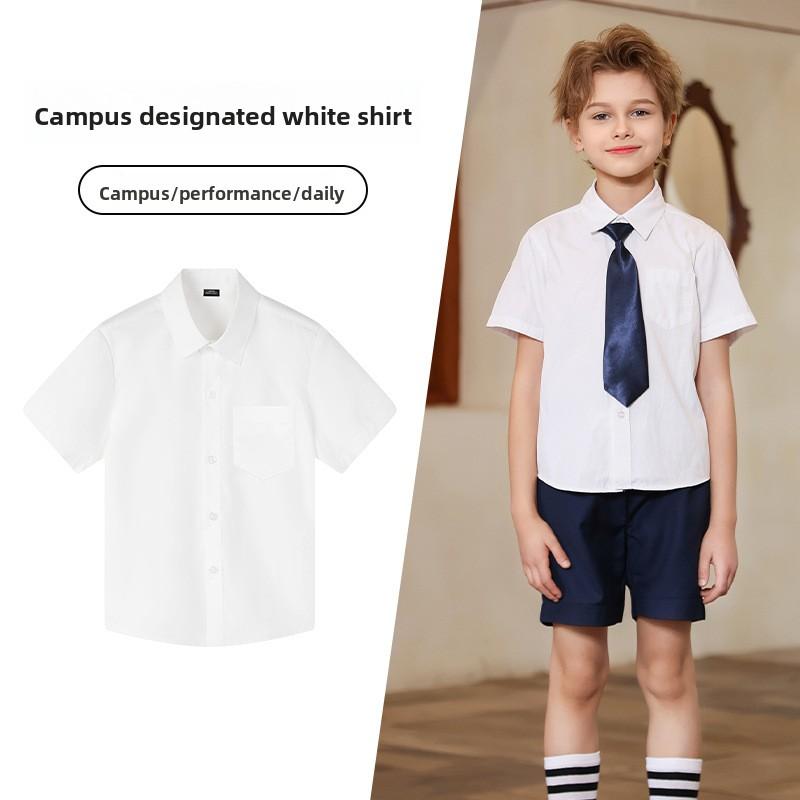 Dětské bavlněné tričko s krátkým rukávem Pohodlné Šetrné k pokožce Jednobarevná vrchní část S plisovaným detailem Pro kluky Dívky Školní uniforma Oblečení na vystoupení