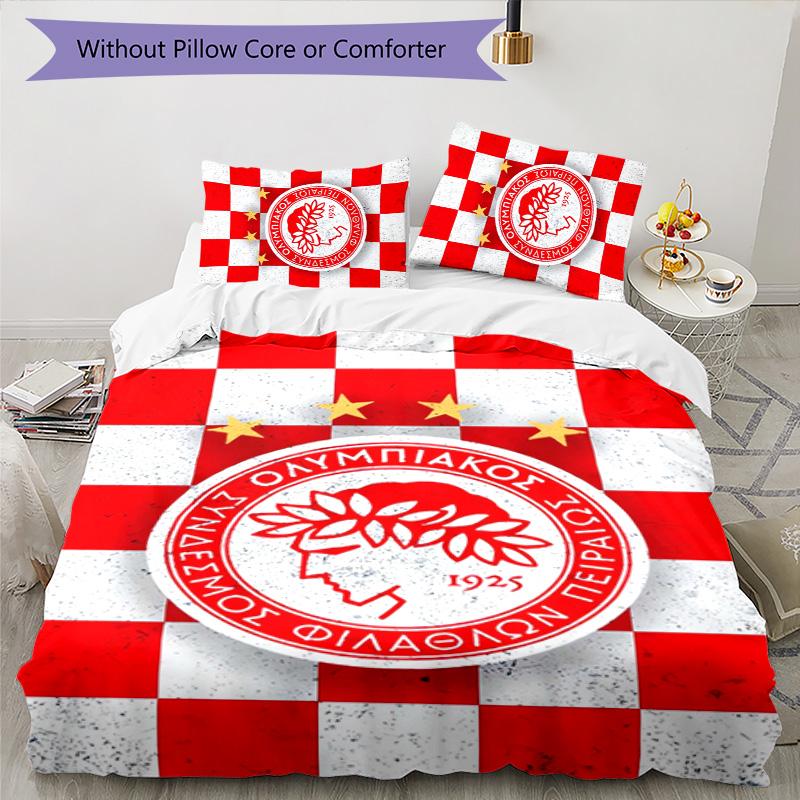 Olympiacos F.C Set Biancheria da Letto 3 Pezzi Copripiumino Chiusura Include 1 Copripiumino & 2 Federe per Tutte le Stagioni Camera da Letto Casa Arredo Stanza del Dormitorio